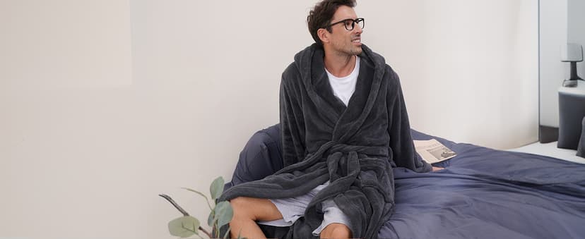 DAVID ARCHY Men's Hooded Robe Soft Coral Fleece Microfiber Bathrobe