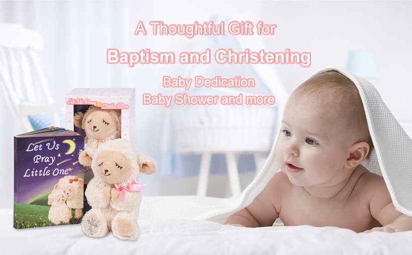 Baptism Gifts for Girl, Great Christening, Dedication and Baptism Gift Set for Girl and Newborn Baby, Includes 7" Praying Lamb Plush Toy and Let Us Pray Baby Book in Keepsake Gift Box