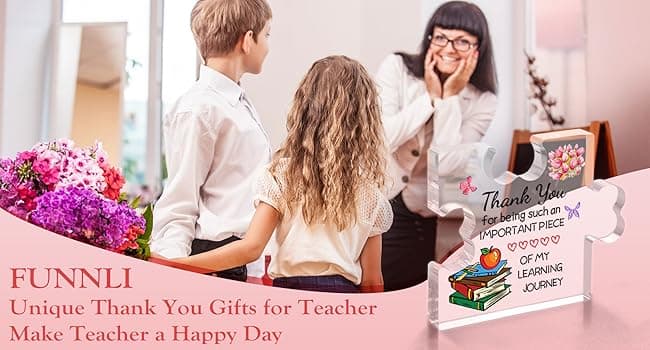 Funnli Teacher Gifts, Back to School Teacher Gifts, Teacher Appreciation Gifts Acrylic Plaque, Thank You Graduation Valentines Day Christmas Gifts for Women Teacher Classmate Study Partner Roommate