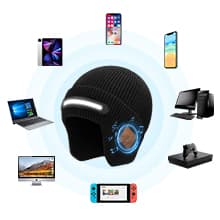 Bluetooth Beanie with Light, Headlamp Hat with Headphones and Built-in Speaker Mic, Unique Christmas Gifts for Men Husband