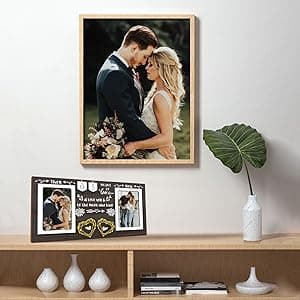 Then & Now Anniversary Picture Frame - 1-99 Years Anniversary Wedding Gift for Couple, Engagement Bridal Shower Gifts for Couples Wood Photo Frame Holds 2 4x6 Inches Photos