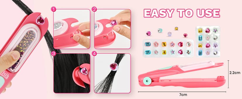 Hair Gem Stamper Kit, Bling Hair Jewels for Girls Toys, Hair Styling Tool with Reusable Shining Diamonds, Birthday Gifts Toys for Girls Ages 3 4 5 6 8-12