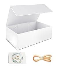 White Gift Box, 9.5x6x3'' Gift boxes for Presents with Lids Magnetic Closure Rectangle Collapsible for Bridesmaid Proposal Box, Wedding, Christmas, Halloween, Birthday Gift Packging