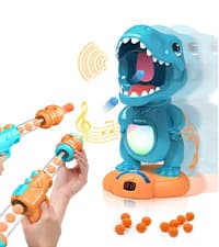 EagleStone Dinosaur Shooting Toys for Boys 5 6 7 8 9 Years Old, Electronic Kids Target Games w/ Air Pump Gun, LCD Score Record, Sound, 24 Foam Balls, Birthday Party Favor,Christmas Gifts for Toddlers