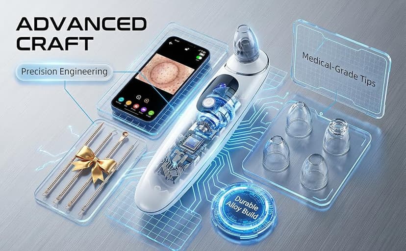 2026 Pore Vacuum with Camerafor, USB Rechargeable Blackhead Remover Vacuum,3 Levels Adjustable Pore Vacuum Blackhead Remover, 6 Suction Heads,Face Vacuum Pore Cleanser for Women & Men-White