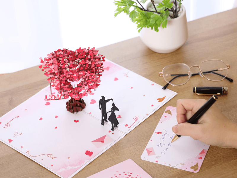 Pop Up Anniversary Card, 3D Love Tree Hearts Couple Wedding Card for Her, Wife, Husband, Him, Couple; Ideal Gift for Wedding, Romantic Birthday, Anniversary, Valentines, Mothers Day, 6x8 inch