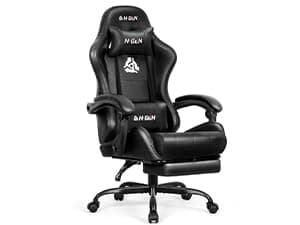 N-GEN GAMING Video Gaming Chair with Footrest Lumbar Support for Home Office High Back Recliner Height Adjustable Ergonomic Comfy Leather Computer Desk Chair (Black)