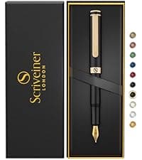 Scriveiner Black Lacquer Ballpoint Pen -Stunning Luxury Pen, Real Gold Plating, Schmidt Black Refill, Best Gift Set for Men & Women, Professional Executive Office, Nice Fancy Designer Pens