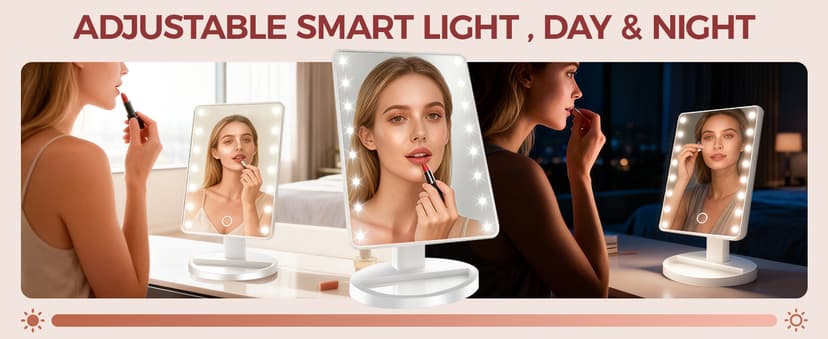 KOOKIN Lighted Vanity Makeup Mirror 16 Led Lights 180 Degree Rotation Lighted Mirror Touch Screen Adjusted Brightness Desk Mirrors USB Dual Supply Bathroom Beauty Cosmetic Mirrors (White)