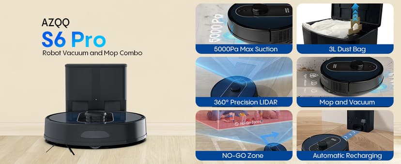 Robot Vacuum and Mop with Self-Empty Base: 5000Pa Suction, LiDAR Navigation, Smart Obstacle Avoidance, Home Mapping, No-Go Zone, 60-Day Hands-Free, Idear for Homes with Pets, Carpet & Hard Floors