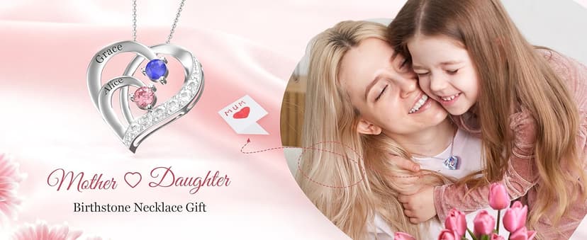 Easycosy Custom Name Necklace with Simulated Birthstones Customized Promise Necklace Heart Pendant with Engraved Names - Anniversary Birthday Jewelry Gifts for Women Wife Mom Grandma Mothers Day