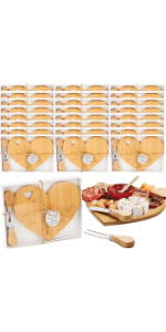 Patelai 12 Set Bridal Shower Favor Heart Cheese Board Cheese Knives Wood Mini Charcuterie Board Thank You Gift Box for Guest Bridal Baby Shower Prize Wedding Birthday Valentines (Acacia Color)