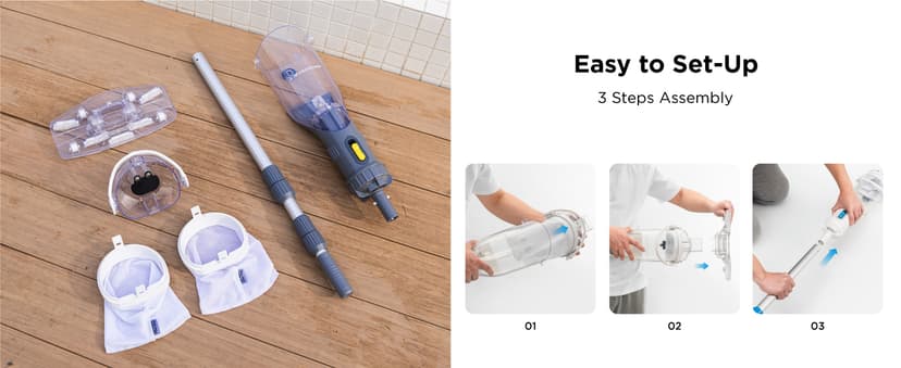 InoKraft Pool Vacuum for Above Ground Pool, Cordless Handheld Pool Vacuum for Inground Pools, Rechargeable Pool Cleaner with Powerful Suction up to 18.5 gallons/min, Ideal for Leaves, Debris, Blue