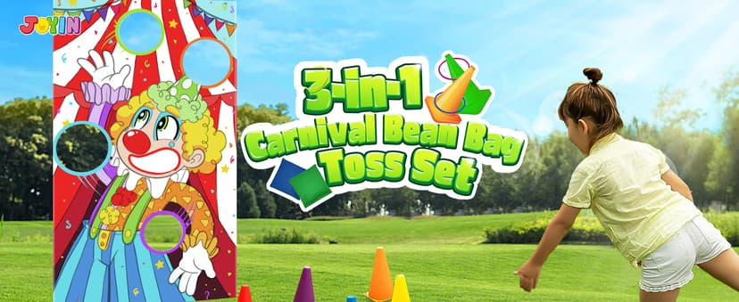JOYIN 31PCS 3 in 1 Carnival Games, Easter Ring Toss Yard Set, Bean Bags, Cones - Outdoor Toys for Toddlers & Kids, Children's Indoor Play, Family Fun, Kids Party Cornhole Set, Lawn Games