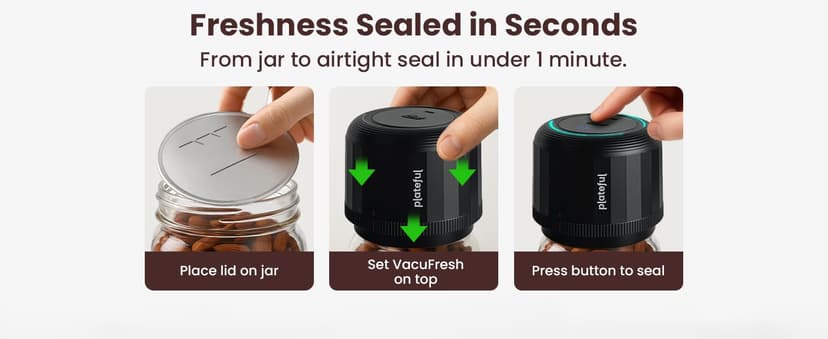 Plateful Electric Mason Jar Vacuum Sealer Kit (Lids Included) For Wide Mouth And Regular Mouth Jars, Portable Jar Vacuum Sealer, Canning Machine Food Storage, Includes Lids, Opener, Charger