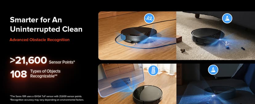 roborock Saros 10R Robot Vacuum and Mop, 22,000 Pa Suction, Zero-Tangling, 3.14’’ Ultra Slim, FlexiArm Riser Technology for Carpet & Floor, Corner & Edge Cleaning, Self-Emptying, Hot Air Drying, Black