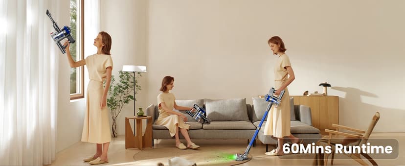 Cordless Vacuum Cleaner, 500W/40Kpa Vacuum Cleaners for Home, 60Mins Stick Vacuum with LED Display, Anti-Tangle & Wall Mount Charging, 8 in 1 Lightweight Vacuum for Hard Floors Carpet Pet Hair