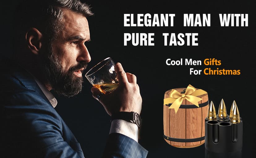 Gifts for Men Him Christmas, Whiskey Stone Gifts for Husband Anniversary, Unique Birthday Gift Ideas for Dad from Daughter Son Wife, Cool Stocking Stuffers, Bourbon Gadgets for Grandpa Uncle Father