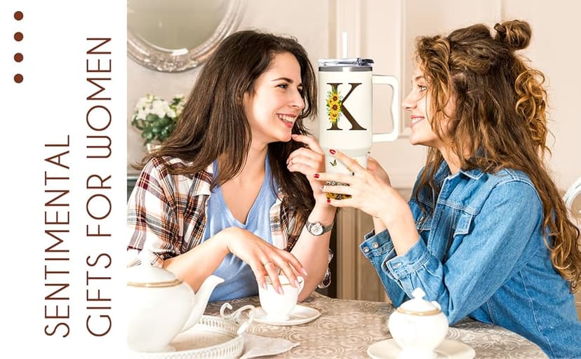 Personalized Birthday Gifts For Women - Sunflower Gifts For Women, Mom - Christmas Gifts For Womens, Mother's Day Gift For Mom, Boss - Monogrammed, Initial Tumbler Handle 40oz W Lids & Straws, K