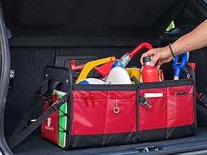 TRUNKCRATEPRO Trunk Organizer For Car, Suv, Truck | Premium Adjustable Multi Compartments Collapsible Car Trunk Organizer With Securing Straps & Non-Slip Bottom (Large Size, Black)