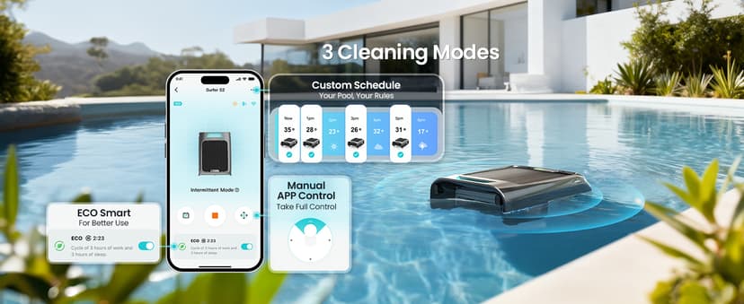 AIPER Surfer S2 Solar Powered Pool Surface Skimmer Robot with APP Support, 24/7 Continuous Cleaning, Dual Charging Modes, Smart Obstacle Avoidance, 150-um Filtration, OTA Upgrade
