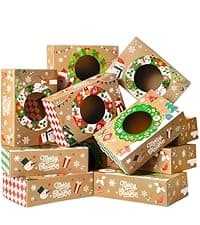 JOYIN 24 PCS Christmas Cookie Gift Baking Box 8.75" x 5.75" x 2.75” with Window Auto-Popup, Xmas Holiday Treat Boxes Containers with Tags for Party Favor Pastries, Cupcake, Brownies, Donut Gift-Giving