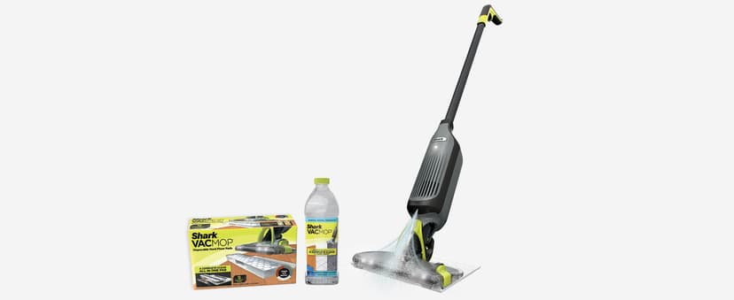 Shark VACMOP Cordless Hard Floor Cleaner, Vacuum and Spray Mop, Powerful Suction, Lightweight, LED Headlights, Includes 4 Disposable Pads, 12oz Multi-surface Cleaning Solution, Gray, VM252