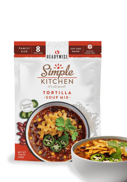 READYWISE - Simple Kitchen, Soup Sampler, Variety Pack, 8 Servings Per Pouch, Soup Mix, Family Size, MRE, Gluten Free, Freeze Dried Food, Ready To Eat Meals, Hiking & Backpacking Food, Soup for Family, Pack of 5
