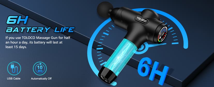 TOLOCO Massage Gun Deep Tissue, Percussion Massage Gun with 10 Replacement Heads, Super Quiet Portable Electric Massager for Athletes, Relax, Black