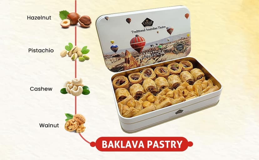 Cerez Pazari Baklava Pastry 8.5oz, Baklava Gift Box with Rich Pistachios, Walnuts, Hazelnuts and Cashews, Halal Shatila Baklava, Traditional Turkish Arabic Dessert Gift Box, Sweet Food Gifts for Women