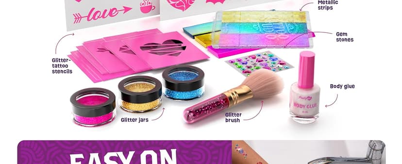 Pretty Me Glitter Tattoo Kit for Kids - Glitter & Metallic Fake Tattoos for Girls - Birthday Gift Ideas for Girl - Temporary Tattoo Set - Craft Kits Toys for Ages 6 7 8 9 10 11 Year Old - Cool Gifts