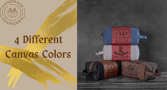 GIFTBYGIFTY Toiletry Bag for Men Personalized, Laser Engraved Initial & Name on Leather, Custom 4 Canvas Colors - Gift for Husband, Dad, Boy Friend, Handcrafted Travel Bag, Waterproof Shaving Dopp Kit