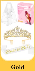 JETKONG 3 Pcs Bachelorette Party Decorations Bridal Shower Crown, Bride to Be Sash&Veil for Women Bachelorette Party Gifts, Bachelorette Party Supplies, Gifts, Favors (Rose Gold)