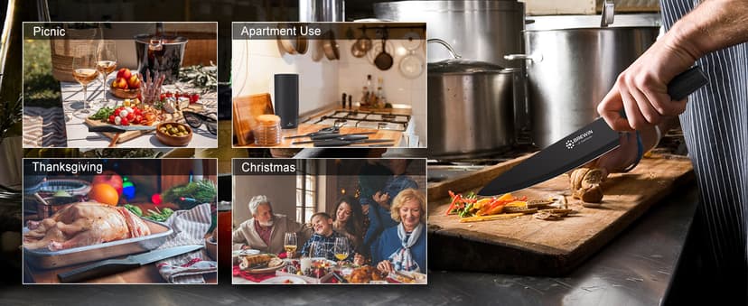 Knife Set, Brewin Kitchen Knife Set, Knives Set for Kitchen, Universal Knife Block, Utility Knife Block Set, New Home Essentials, Apartment Essentials, Dishwasher Safe