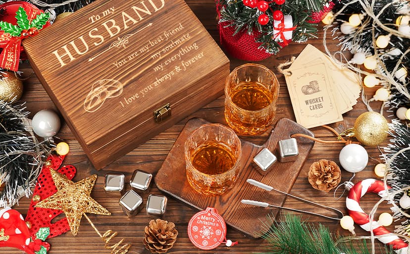 Anniversary Oaksea Gifts for Men Him Husband, Stainless Steel Engraved Whiskey Stones Glasses Set Gift, Gift for Birthday Wedding for Boyfriend Fiance, Cool Burbon Scotch Set Gifts