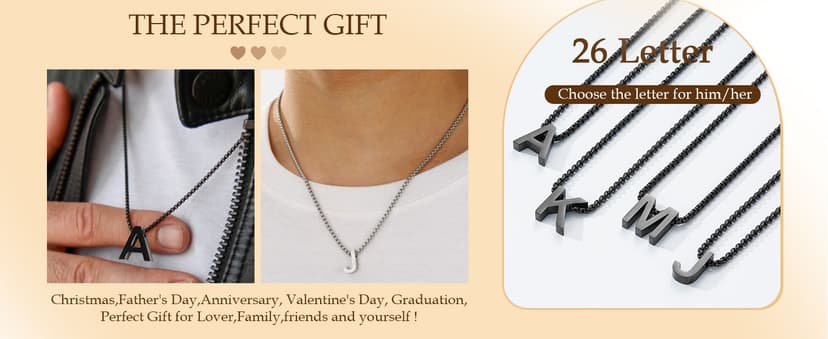 Initial A-Z Letter Necklace Gifts for Boys Men, Stainless Steel Letter Pendant Christmas Stocking Stuffers Birthday Jewelry Gifts Ideas for Teens Teenage Kids Him