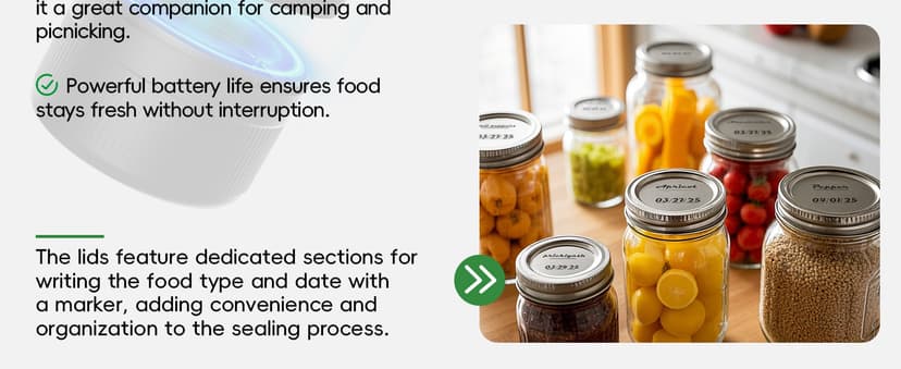 Mason Jar Vacuum Sealer Kit, Electric Sealer for Wide, Regular Mouth Mason Jars, Portable Vacuum Sealer for Jars, Birthday Gifts for Her, Gifts for Mom, Grandma