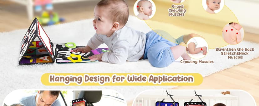 URMYWO Tummy Time Toy - Black and White High Contrast Baby Toys for Newborn - Baby Visual Stimulation Mirror - Montessori Sensory Crinkle Toy for Infant 0-3-6-12 Months - Shower Gift for Boy Girl