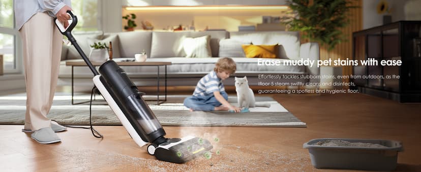 Tineco iFLOOR 5 Steam Wet Dry Vacuum All-in-one, Steam Mop Hardwood Floor Cleaner Great for Sticky Messes, 248℉ High-Temp Steam, Self-Cleaning with steam