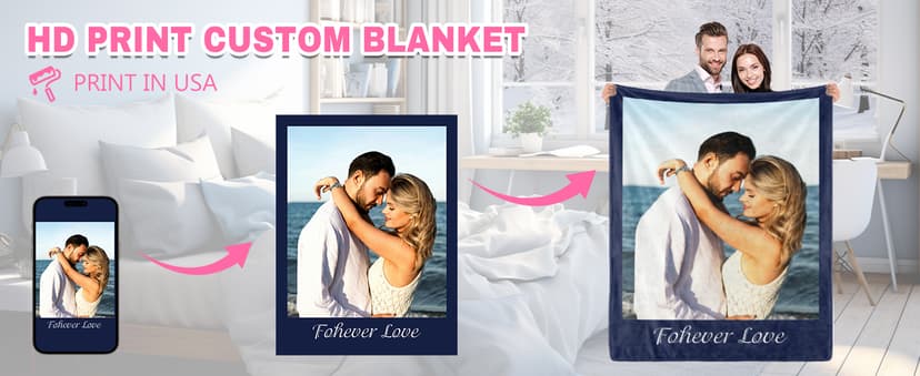 Custom Blanket with Picture Text, Personalized Blanket with Pthotos, Customized Birthday Blanket for Women Christmas Day Gifts Adult Dad Mom Husband Boyfriend Wife