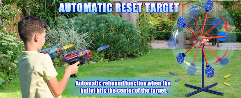 Rocket Shooting Games Toys with Rotating Target 2 Toy Guns 20 Foam Darts Kids Outdoor Toys for Boys Age 5 6 7 8 9 10+ Year Old Carnival Games Compatible with Nerf Guns