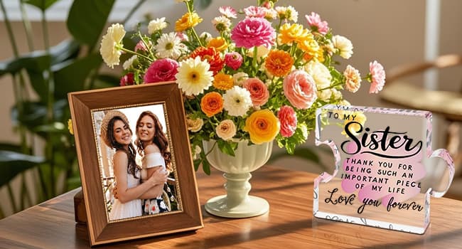 Sister Birthday Gifts, Big Sisters Gift Ideas from Sister, Unique Acrylic Puzzle Plaque Sister Gift Baskets Stuffers for Women Easter Birthdays Wedding