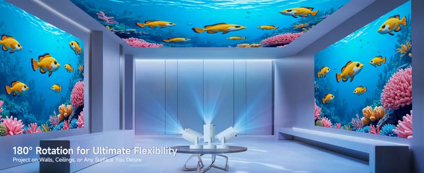 Mini Projector 4K support with WiFi 6 and Bluetooth 5.4, 5w Soundbase Speaker, Auto Vertical Keystone 180°Rotatable Portable Proyector for Home Bedroom Outdoor HY300Pro+