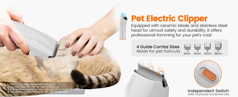 Dog Grooming Vacuum, Dog Grooming Kit with Pet Clippers, 12,000Pa Pet Hair Vacuum for Dogs, Low Noise Home Cleaning Tool in 1, PG10