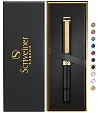 Scriveiner Black Lacquer Ballpoint Pen -Stunning Luxury Pen, Real Gold Plating, Schmidt Black Refill, Best Gift Set for Men & Women, Professional Executive Office, Nice Fancy Designer Pens
