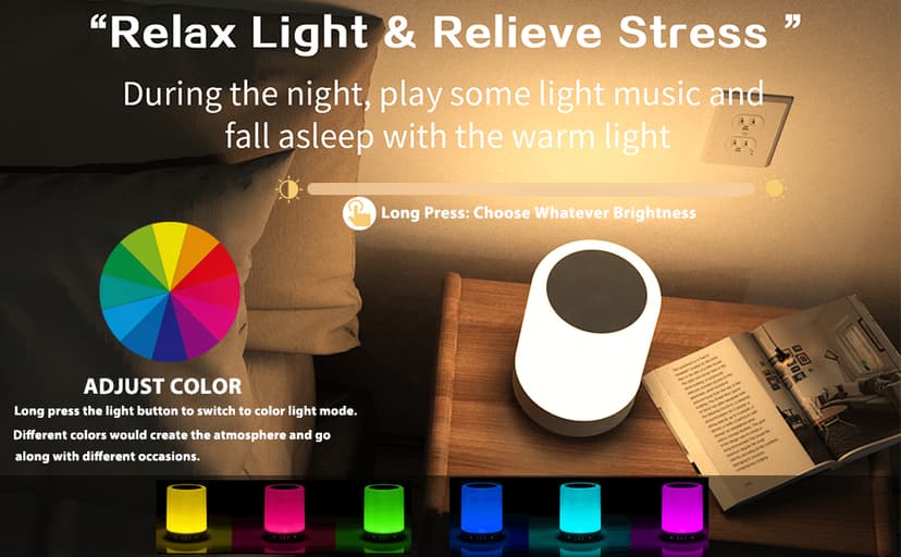 Elecstars Touch Bedside Lamp - with Bluetooth Speaker, Dimmable Color Night Light, Outdoor Table Lamp with Smart Touch Control, Best Gift for Men Women Teens Kids Children Sleeping Aid