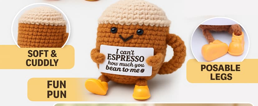 Birthday Gifts for Women Men Positive Crochet Coffee Cup Desk Decor–Cute Coffee Lover Gift for Best Friend Girlfriend Couple Wife Husband Anniversary Thank You