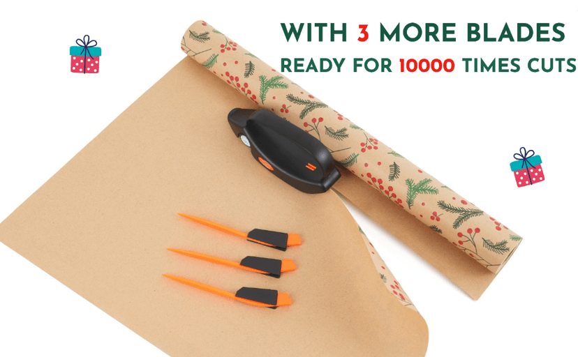 2PC Wrapping Paper Cutter Gift Wrap Cutter Christmas Wrapping Paper Cutter Slider Cutter Tool Paper Roller Cutters for Christmas Gift Wrapping Packing with 3 Replaceable Blades (2PC Black)