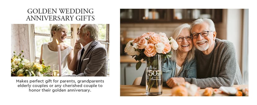 AW BRIDAL 50th Anniversary Wedding Gifts for Couples, 50th Anniversary Decorations for Parents Mom Dad, 50Year Golden Wedding Vase Centerpiece, Friend Sister Birthday Gifts, Flower Vase Home Decor