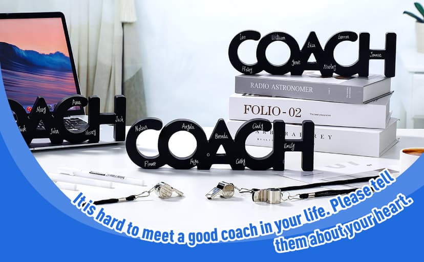 Amyhill 9 Pcs Coach Gifts Football Soccer Coaches Gifts Thank You Coach Wood Sign Whistle Stainless Steel Whistle with Rope White Marker Pen Christmas Thanksgiving Gift for Men Women Football Sports